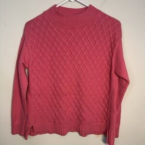 TALBOTS HONEYCOMB HIGH LOW MOCKNECK SWEATER WOMENS SIZE M Petites Pink Pulllover